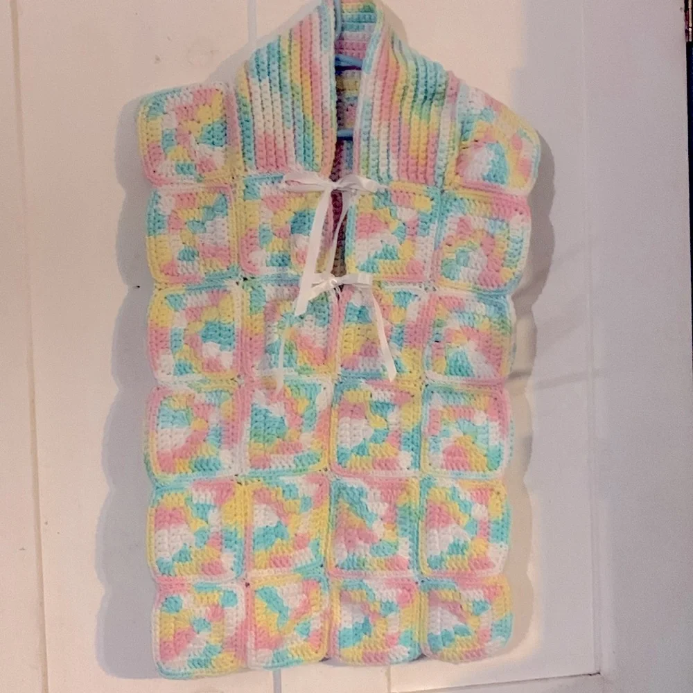 OOAK Hand-crafted infant sleep sack in pastel granny squares